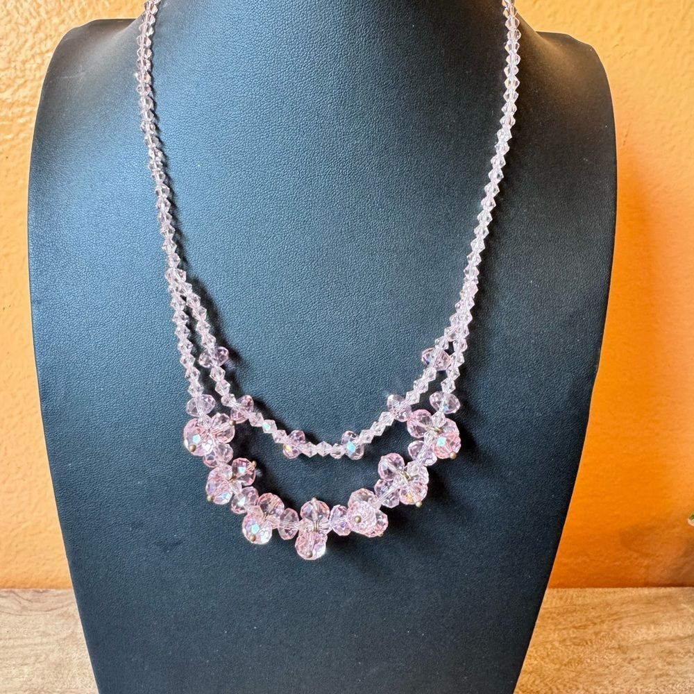 Pink Glass Crystal Chunky Cluster Necklace Baby Pink Soft Pink Coquette Girl